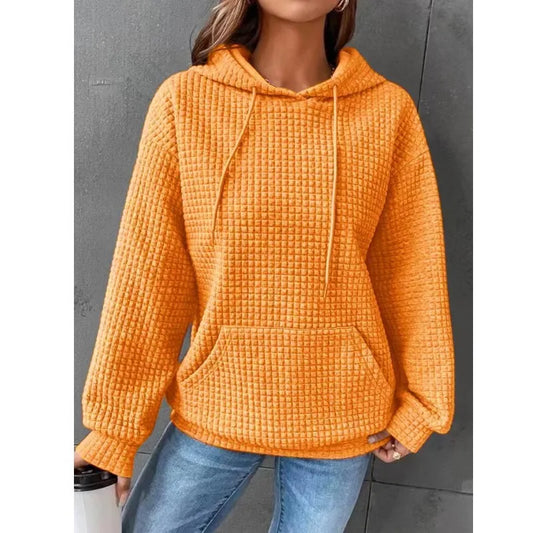 Women's New Waffle Round Neck Long Sleeve Sweatshirt